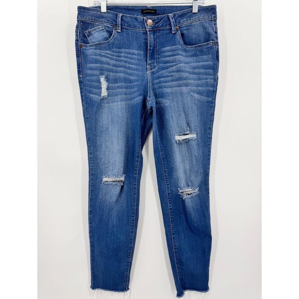 CATHERINE MALANDRINO High Rise Boyfriend Distressed Raw Hem Jeans Size 14